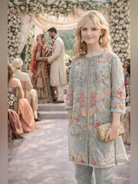 🌸 Embroidered Sheer Kurta Set – 2 Piece | Elegant Occasion Wear